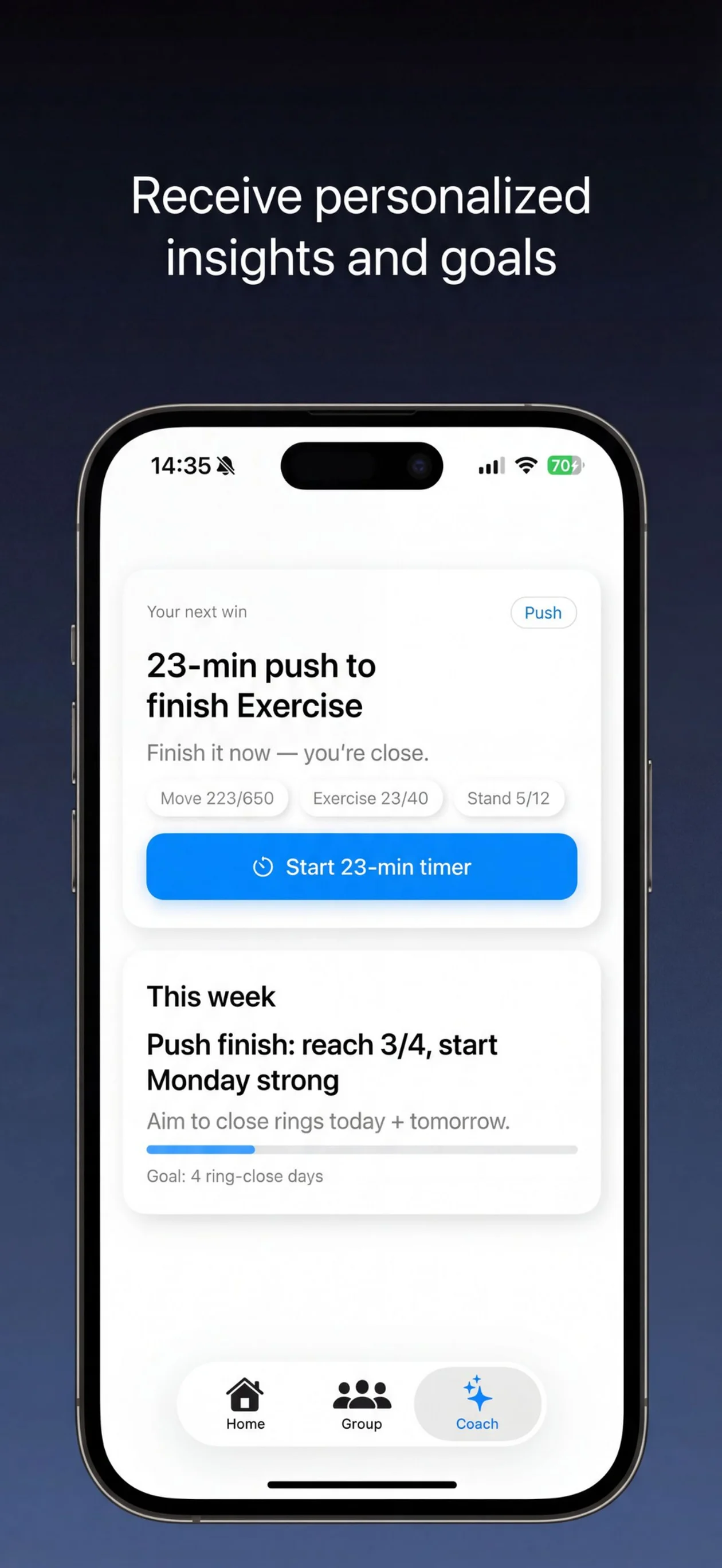 Competo screenshot: coach insights and goals