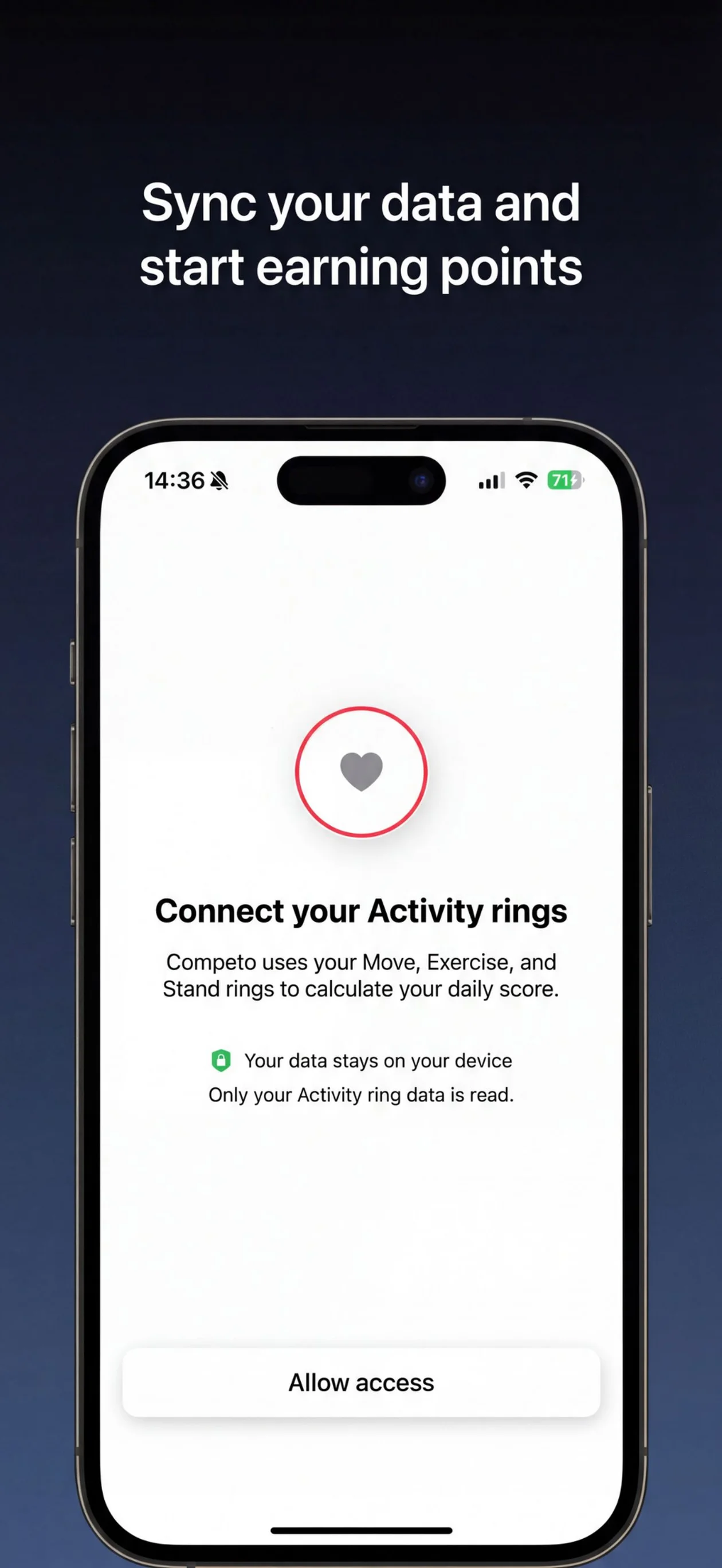 Competo screenshot: Apple Activity rings permission